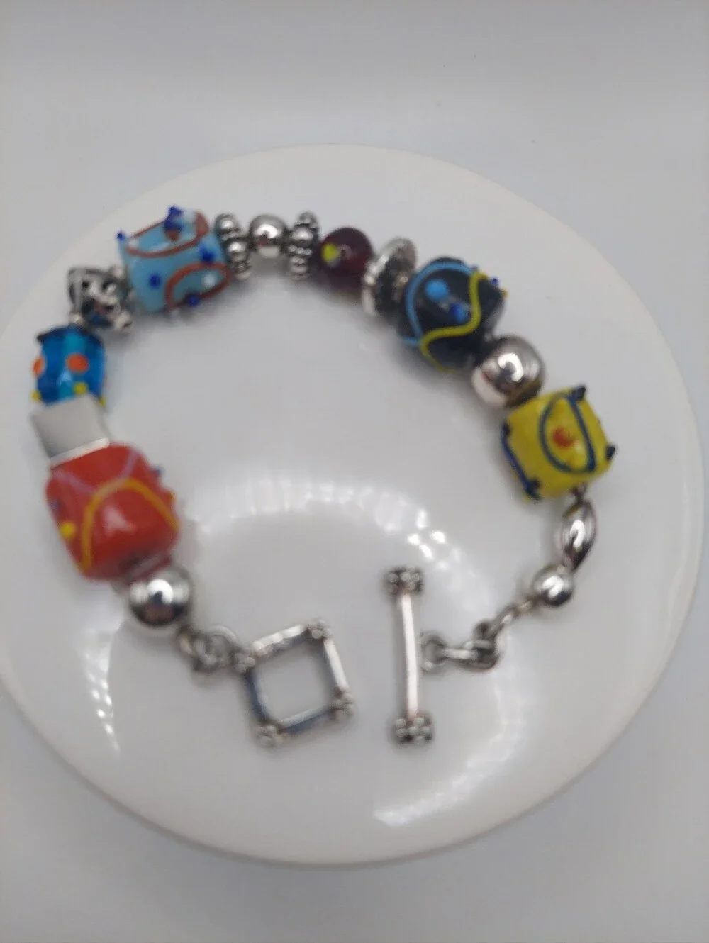 Silpada Retired 925 Cake Glass Beads Vtg Bracelet 7.75